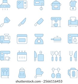 Kitchen Utensils duotone vector icons pack