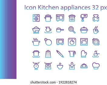Kitchen utensils, editable line gradient style for websites and apps