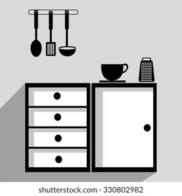 Kitchen utensils and equipment icon design, vector illustration graphic.