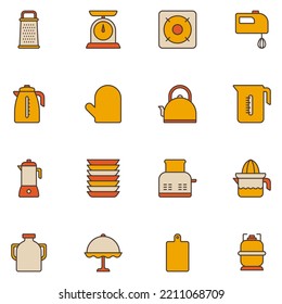 Kitchen Utensils Filled Line Icon Set