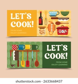 Kitchen Utensils flat Horizontal Banner Set
