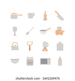 KITCHEN UTENSILS FLAT ICON SET	