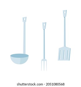 Kitchen utensils flat icon with soup ladle fork slotted turner isolated vector illustration