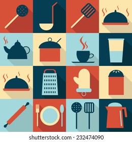 Kitchen utensils flat icons set