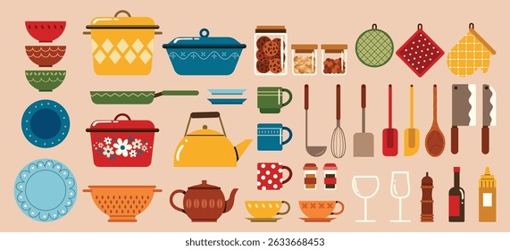Utensílios de cozinha plana Ilustração original
