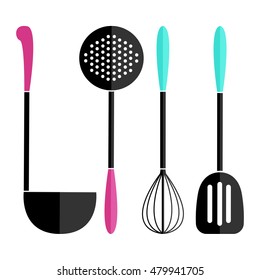 Kitchen utensils in flat stye. Isolated vector illustration on white background.