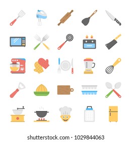 
Kitchen Utensils Flat Vector Icons Set 
