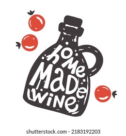 Kitchen utensils food elements. Lettering quote about cooking. Vine bottle for badges, labels, logo, bakery, snack bar, country fair, kitchen classes, cafe. Hand drawn isolated vector.