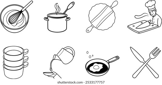 Kitchen Utensils and Food Preparation Icons