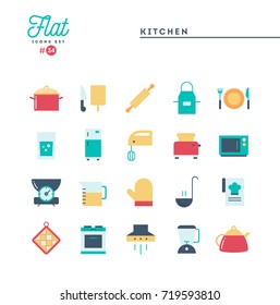 Kitchen Utensils, Food Preparation And More, Flat Icons Set, Vector Illustration