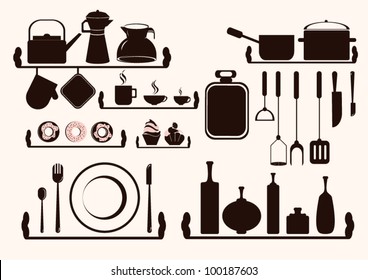 Kitchen Utensils  and Food Silhouette