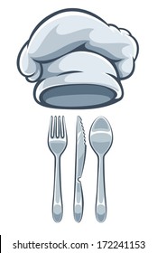 Los utensilios de cocina cuchara de cuchillo de horquilla y tapa de cocina. Ilustración vectorial Eps10. Aislado sobre fondo blanco