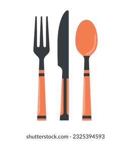 Kitchen utensils fork, spoon and knife icon isolated