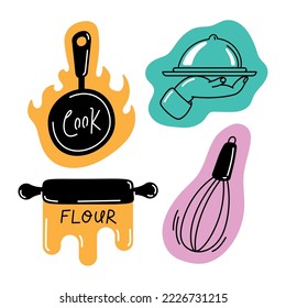 kitchen utensils four set icons