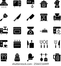 Kitchen Utensils glyph vector icons pack