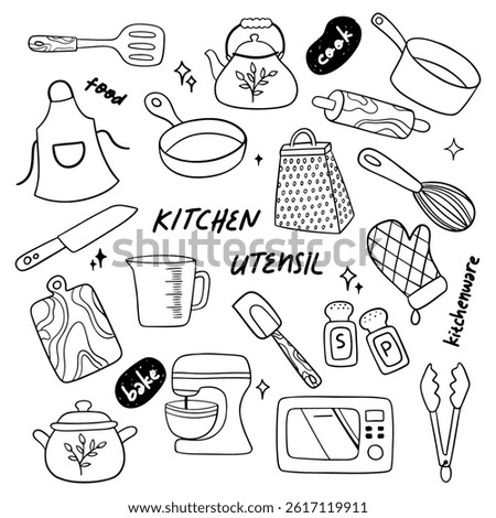 Kitchen Utensils Hand Drawn Doodle Set