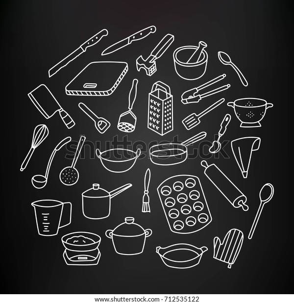 Kitchen Utensils Hand Drawn Doodle Icons Stock Vector Royalty