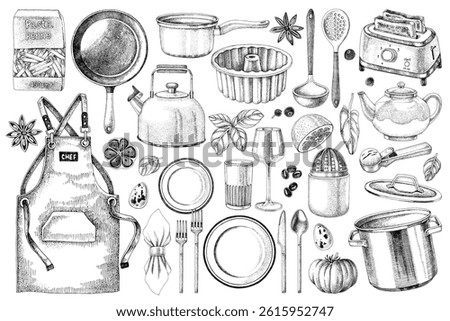 Kitchen utensils hand drawn vector