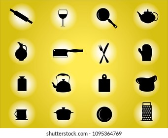 kitchen utensils highlighted on a yellow background