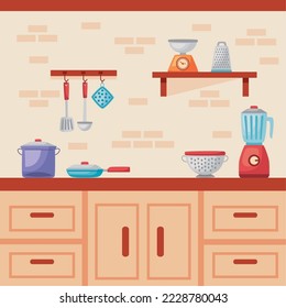 kitchen with utensils home scene