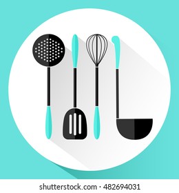 Kitchen utensils. Icon in flat style. Vector illustration.