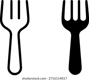 Kitchen utensils icon, fork illustration, outline and silhouette versions