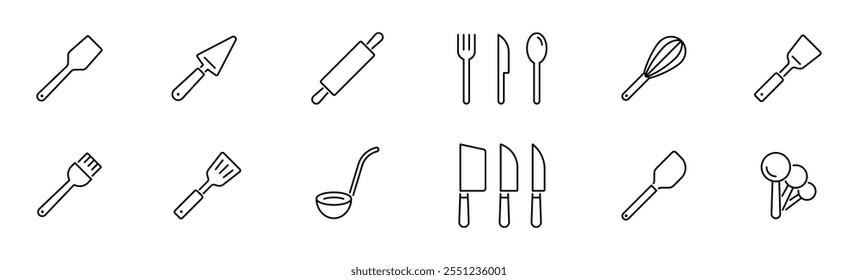 Kitchen utensils icon set. Baking tool, cutlery icons. Tableware, cooking utensils icon collection