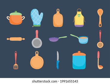 kitchen utensils icon set design