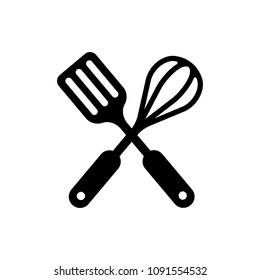 kitchen utensils icon, spatula and whisk, crossed