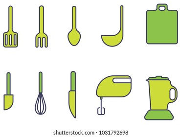 Kitchen utensils icons, Cookware and kitchen appliances, on a white background