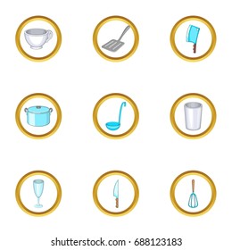 Kitchen utensils icons set. Cartoon set of 9 kitchen utensils vector icons for web isolated on white background