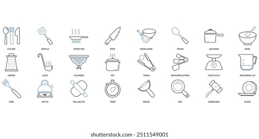 Kitchen utensils icons set. Set of editable stroke icons.Set of Kitchen utensils