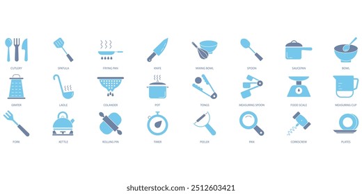 Kitchen utensils icons set. Set of editable stroke icons.Set of Kitchen utensils