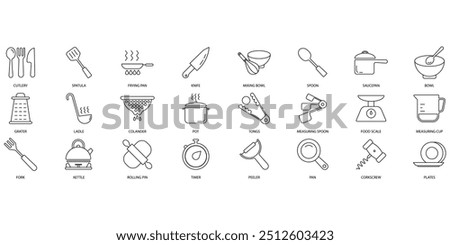 Kitchen utensils icons set. Set of editable stroke icons.Set of Kitchen utensils