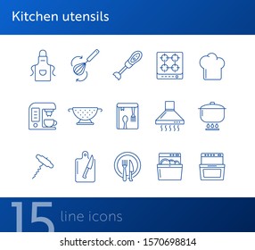 Kitchen utensils icons. Set of line icons. Kitchen hood, dishwasher, stove. Culinary concept. Vector illustration can be used for topics like restaurant business, cooking