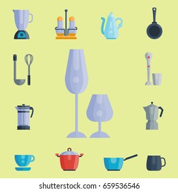 Kitchen utensils icons vector illustration household dinner cooking food kitchenware