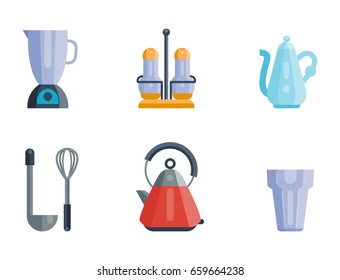 Kitchen utensils icons vector illustration household dinner cooking food kitchenware