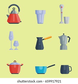Kitchen utensils icons vector illustration household dinner cooking food kitchenware