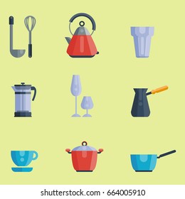 Kitchen utensils icons vector illustration household dinner cooking food kitchenware