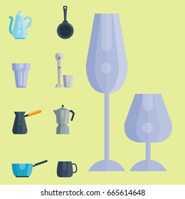 Kitchen utensils icons vector illustration household dinner cooking food kitchenware