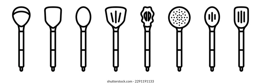 Kitchen utensils icons vector set in line style. Cooking tools icon collection on white background with editable stroke. Vector illustration