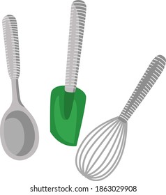 Kitchen utensils, illustration, vector on white background.