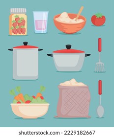 kitchen utensils and ingredients icons