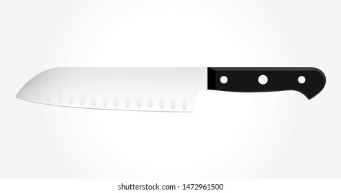 Kitchen utensils isolated on gray background. Cutting sharp knife