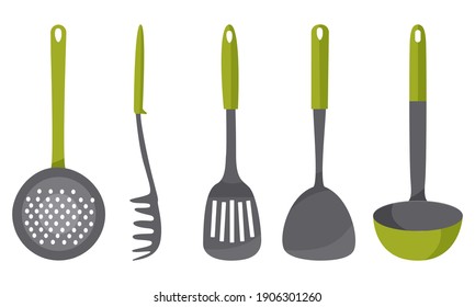 Kitchen utensils isolated on white background. Vector illustration.