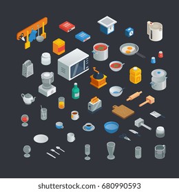 kitchen utensils isometric icons, vector illustration.