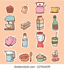 Kitchen utensils , Kitchenware for cooking or preparing foods and drinks , Cartoon vector illustration objects