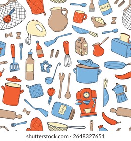 Kitchen utensils, kitchenware doodles seamless pattern for wallpapers, backgrounds, banners, textile prints, towels, napkins, wrapping paper, etc. EPS 10