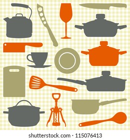 Kitchen utensils, kitchenware silhouettes