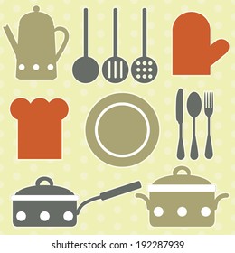 Kitchen utensils, kitchenware silhouettes